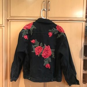 Rose embroidered denim jacket